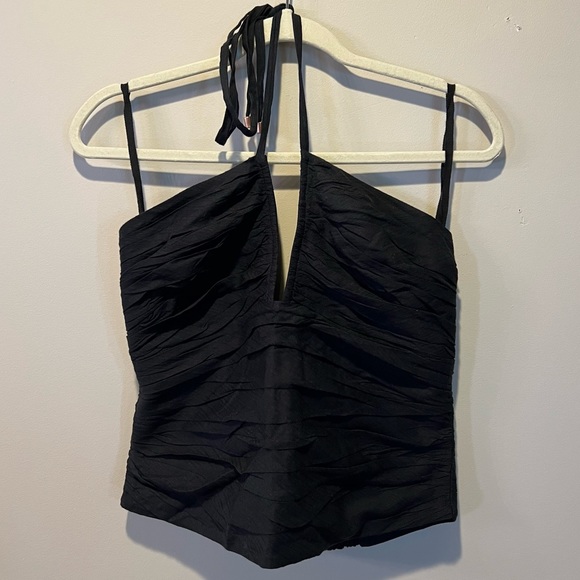 Anthropologie Ruched Halter Blouse, Black, Size 12 - Picture 2 of 4